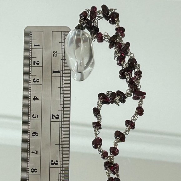 Estate Silver Garnet Clear Rock Crystal Pendant Choker Necklace - Picture 3 of 6